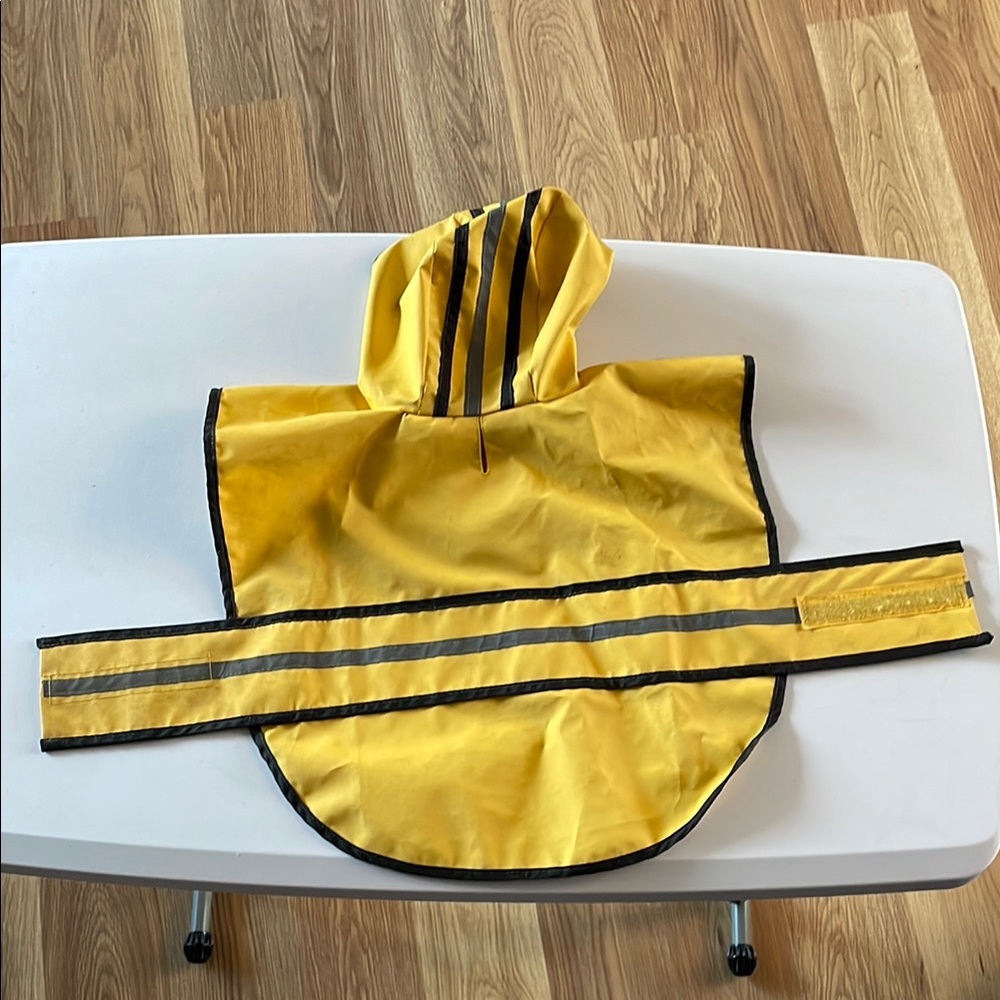 Yellow Hooded Rain Poncho with Black Stripes
